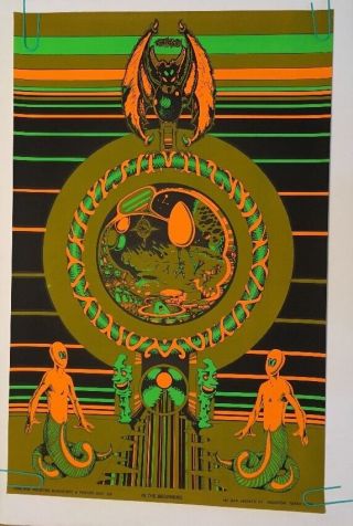 In The Beginning Vintage Houston Blacklight Poster Psychedelic Pin - up Day Glow 2
