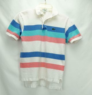 Vintage Izod Lacoste Polo Shirt Made In Usa White & Blue Youth Boy 