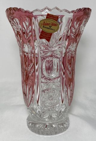 Anna Hutte Bleikristall 24 Lead Crystal Vase Ruby Red Flash Made In Germany 6 " H