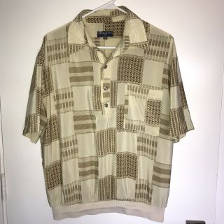 Bassiri Uomo Shirt Vintage 80s Usa Polyester Pullover Geometric Size Medium
