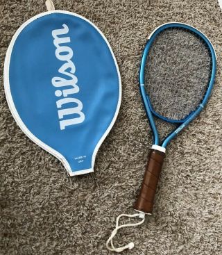 Wilson Conqueror Racketball Racket Blue Leather Wrap Grip W Cover Vintage