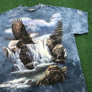 Vtg 90s 00s All Over Print Eagle Waterfall Wildlife The Mountain Art Tee Mens Xl