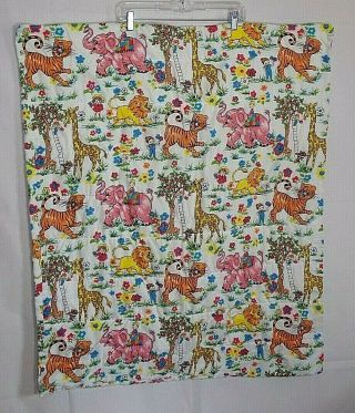 Vintage baby blanket quilt elephant giraffe tiger lion flowers boy girl 42x34 in 2