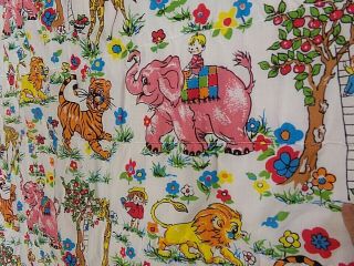Vintage baby blanket quilt elephant giraffe tiger lion flowers boy girl 42x34 in 3