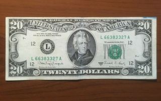 1988 A $20 Twenty Dollar Bill Federal Reserve Note San Francisco Vintage Old