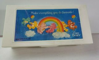 Vintage 1984 Care Bear Pencil Case Plastic Box Rainbow Balloon School Supply 8x4
