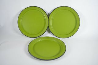 3 Japan Vintage Enamelware Metal Dish Plates 8.  5 Inch Green Enamel Tin Oto?