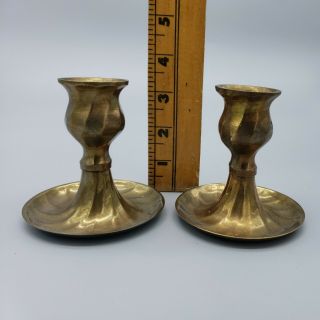 Vintage Pair Brass Candlestick Holders 3 " Tall Made In India