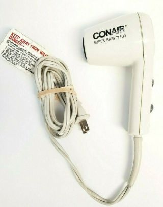Vintage Conair Baby 1500 Hair Blow Dryer White Compact Travel