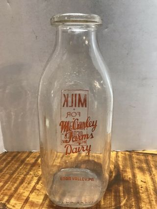 Vintage One Quart Milk Bottle Mccurley Farms Dairy Enon Valley Pa