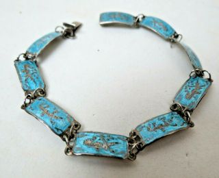 Vintage Siam Sterling Silver Turquoise Enamel Mekkalah & Ramasoon Bracelet 7.  5 "