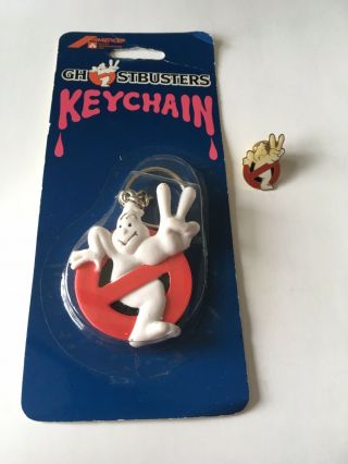 Vintage 1989 Ghostbusters 2 Keychain & Pre - Owned Enamel Metal Lapel Pin