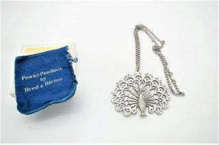 Vtg Reed & Barton Pewter Peacock Pendant Necklace In Orig Box W/pouch