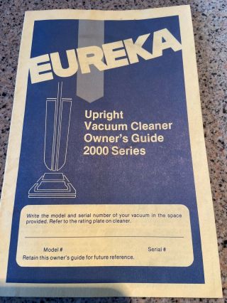 Vintage Eureka Upright Vacuum Cleaner Series 2000 Owners Guide