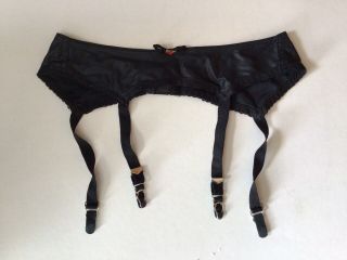 Vintage Black Leather Look Nylon Garter Belt Waist 25” - 26” Metal Garters