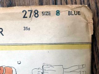 Vintage 1935 McCall Child ' s Dress Pattern 278 Girl ' s Size 8 Uncut 3