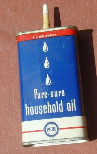 Vintage Pure Sure Household Oil Tin Can