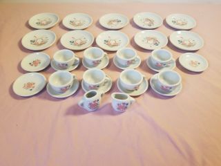Vintage Childs Tea Set 10 Plates,  11 Saucers,  8 Cups Floral Design Made In China