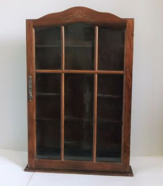 Vintage Wood Curio Display Cabinet With Glass Door - Wall Mount Or Standing