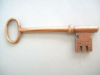 Vintage Antique Solid Brass Solid Barrel Skeleton Key 6 1/4 " Long Exc