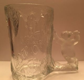 Coca - Cola Coke Polar Bear Handle Mug Glass Stein Heavy Frosted Vintage 1977