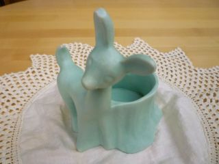 Vintage Haeger Mcm Turquoise Blue Deer W/ Stump 6 " Small Planter Matte Pottery
