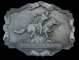 Vintage Winchester Guns Western Horse Rider Belt Buckle Bergamot Pewter