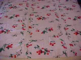Vintage Tablecloth,  Red Cherries And Cherry Blossoms Design,  Cutter Crafts