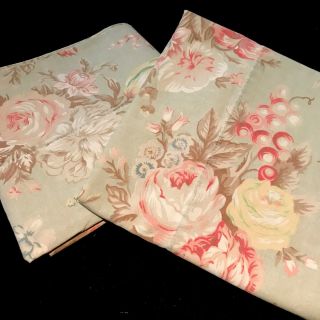 Ralph Lauren Charlotte Green Floral Cotton Std Pillowcases Pair/2 Vintage Flaw