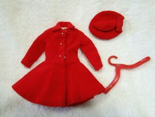 Vintage Barbie Skipper Red Velvet Coat & Hat 1906 Outfit 1964 - 65