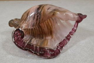 Vintage 1999 Art Glass Charles Friedman Conch Shell Hand - Blown Swirl Pink Purple