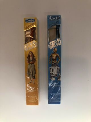 2 1983 Vintage Star Wars Oral B Toothbrushes Princess Leia & C3po R2d2