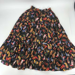 Vintage Shelby Ranch Wear Square Dance Rockabilly Boots Skirt Western Cowgirl Os