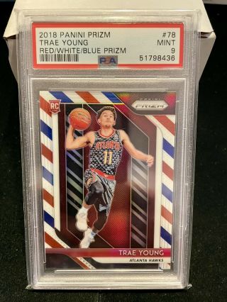 2018 Panini Prizm Red White Blue 78 Trae Young Rookie Rc Psa 9 (b)