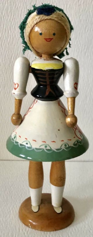 Vintage Handmade Painted Wood Polish Poland Girl In Skirt Doll Figure Figurine