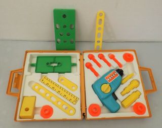 Vintage 1977 Fisher - Price Tool Kit With Drill,  18 Accessories
