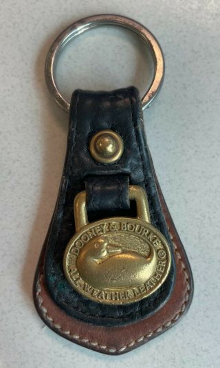 Vintage Dooney Bourke All Weather Leather Duck Key Fob Ring Chain Black On Brown