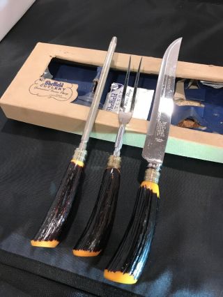 Vtg Regent Sheffield Carving Knife Fork Sharpener Stainless Steel Cutler Set