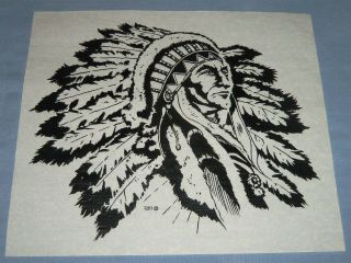 Vtg Heat T - Shirt Iron - On Transfer Native American Indian Chief Head Dress Print