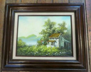 Vintage Signed M.  Foster Oil Painting 24 " X20 " Country House On Lake Landscape