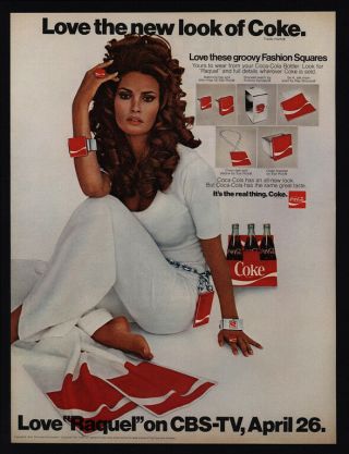 1970 Raquel Welch - Love Raquel On Cbs - Groovy - Coca Cola - Coke - Vintage Ad