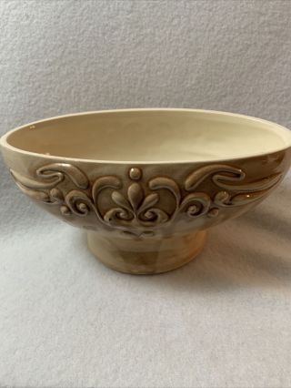 Vintage Mccoy Floraline Art Pottery Oval Pedestal Planter Retro Gold 419
