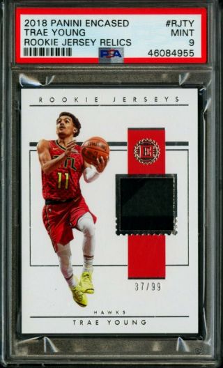 2018 - 19 Trae Young Panini Encased /99 Psa 9 Rc Silver Version Rookie Jersey