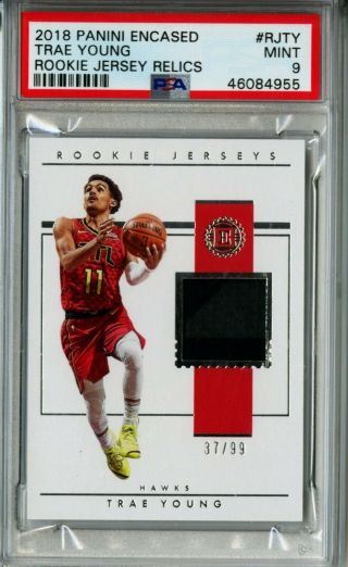 2018 - 19 Trae Young Panini Encased /99 PSA 9 RC Silver Version Rookie Jersey 2