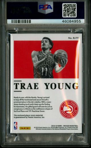 2018 - 19 Trae Young Panini Encased /99 PSA 9 RC Silver Version Rookie Jersey 3