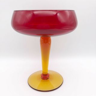 Vintage Compote Blenko? Amberina Tangerine Art Glass Large Candy Margarita A138