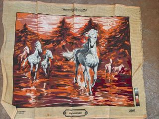 Vintage Margot De Paris Chevauchee Needlepoint Canvas Started 20 X 25 Horses