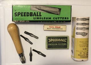Vintage Speedball Linoleum Cutter Box No.  1 W/ Box Of 4 Cutters