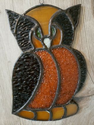 Vtg Lead Stained Glass Owl Suncatcher Handcrafted Usa 7 "