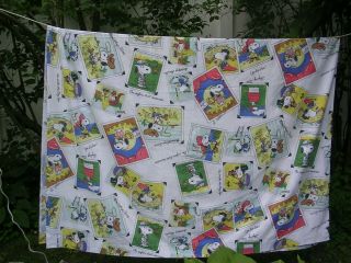 VINTAGE SNOOPY PEANUTS TWIN SIZE FLAT SHEET Made in the USA 3
